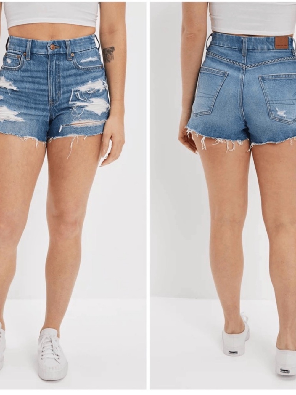 AMERICAN EAGLE Highest Rise 90s Boyfriend Distressed Shorts Medium Wash Size 8
